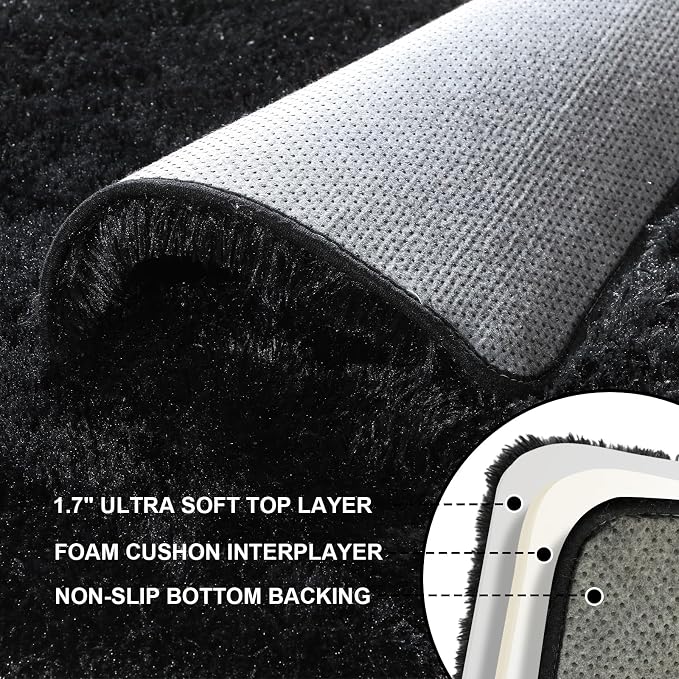 Black Area Rugs 9x12 Living Room, Large Fluffy Rugs - Image 3
