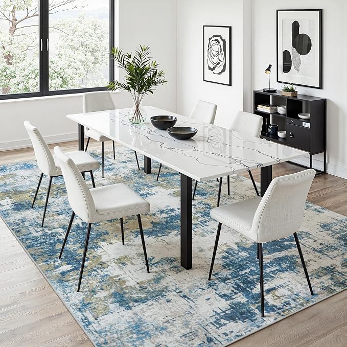 Area Rug 5x7 Living Room Rug Washable: No-Slip Abstract Soft Thin Large Blue - Image 6