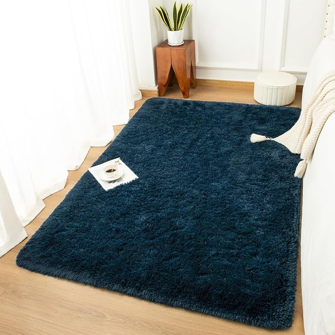 Andecor Shag Area Rug for Living Room, 6x9 Feet Navy Blue Soft Fluffy Indoor - Image 6