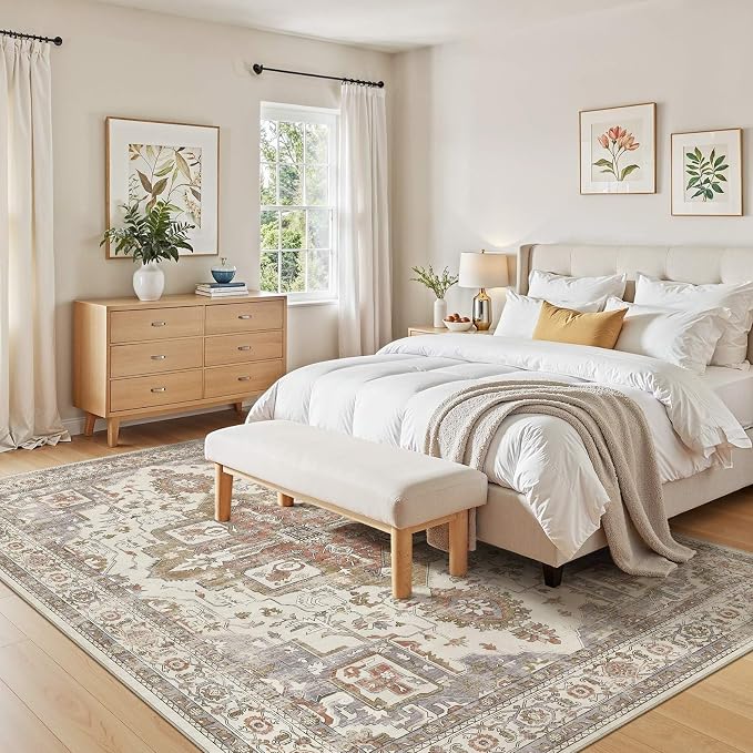 9x12 Washable Area Rugs for Living Room, Large Rug Non Slip Backing Vintage - Image 5