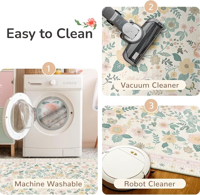8x10 Area Rugs, Washable Floral Rug, Low Pile Non-Slip Carpet, Flower Rug - Image 4