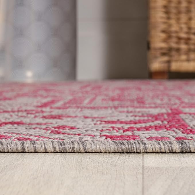 JONATHAN Y Boho Medallion Indoor Outdoor Area Rug 3X5 Light Gray/Fuchsia - Image 6