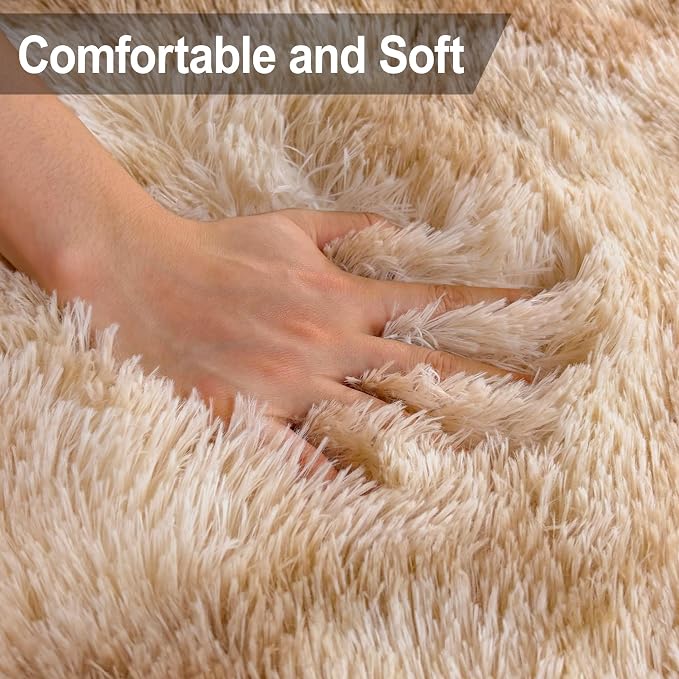 3x10 ft Plush Tie Dyed Light Brown Rug Soft Bedroom Runner Fluffy Cream and - Image 5