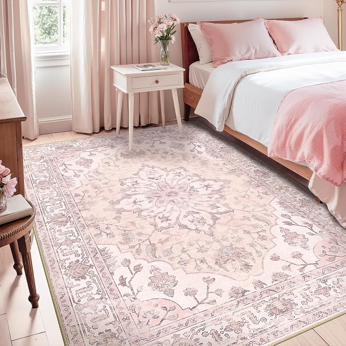 RELEANY Area Rugs 5'x7' Washable Non-Slip, Floral Vintage Distress Medallion - Image 2