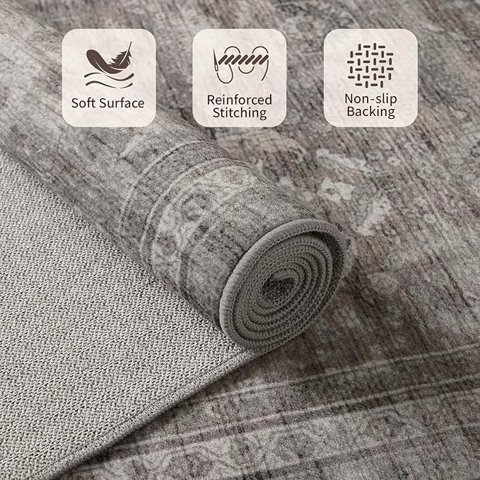 Rugxara 3x5 Rug for Entryway Bedroom, Vintage Retro Boho Throw Rug, Non Slip & - Image 5