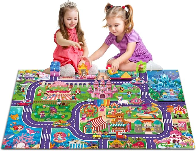 Oriate Kids Dream Mat Girls Toy Car Playmat, Princess Castle Girl Pink Kids by OriateToys