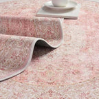 Latte&Fog Vintage 4ft Pink Round Area Rug, Floral Cute Low Pile Non Slip Indoor - Image 7