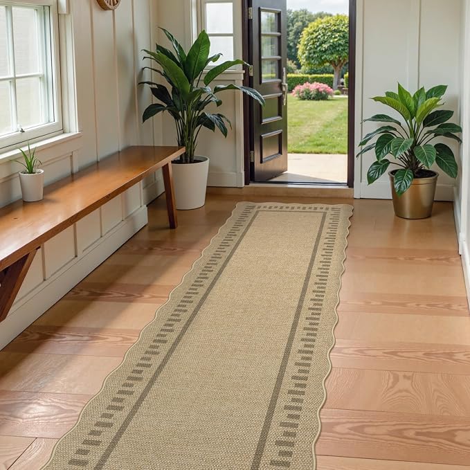 LIVEBOX Scalloped Washable 2x8 Runner Rug, Easy Jute Outdoor Rug Kitchen Tan - Image 8