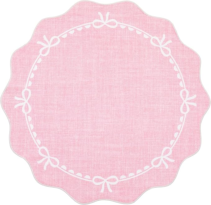 GarveeHome Scalloped Bow Rug for Living Room, 4ft Round Rugs Washable Solid - Image 4