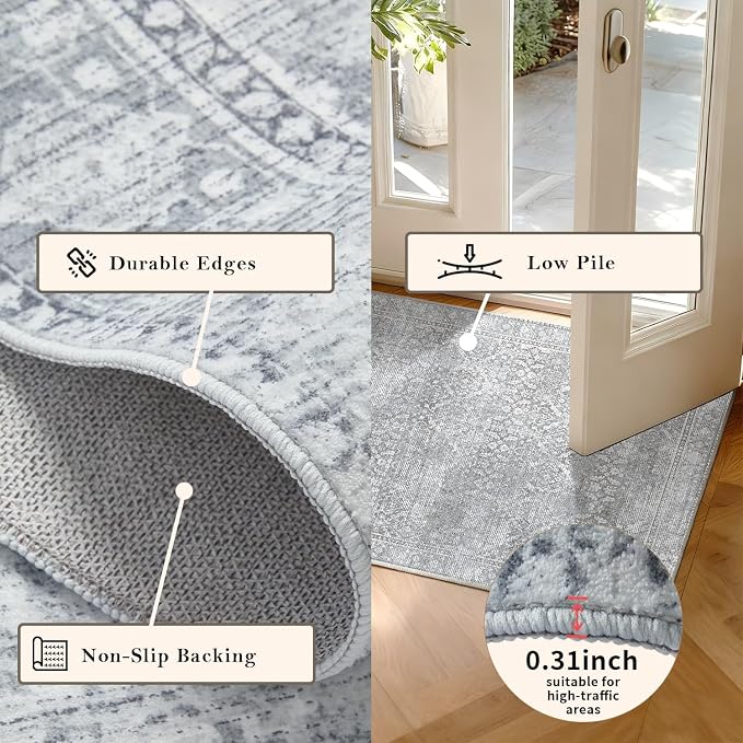 Latte&Fog 2x3 Entryway Rug, Small Vintage Grey Door Mat, Washable Kitchen Rug - Image 4
