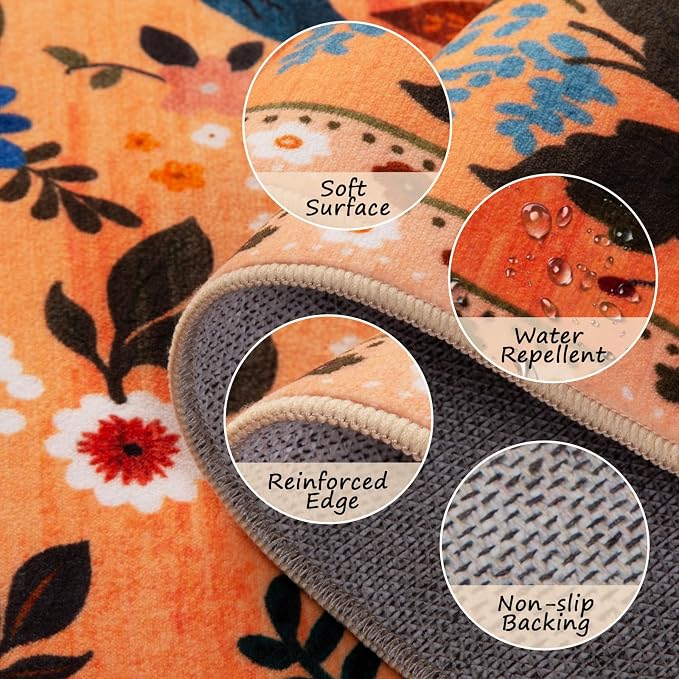 RELEANY Floral 4x6 Area Rugs Washable Print Boho Cute Carpet Non Slip Flower - Image 2