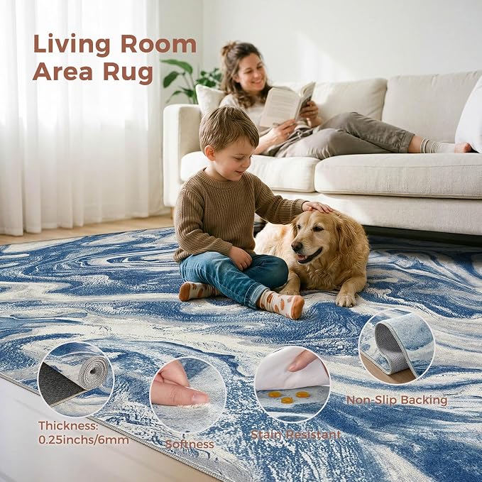 DMOYEST 8x10 Area Rug for Living Room:Washable Modern Neutral Abstract Rug - Image 2