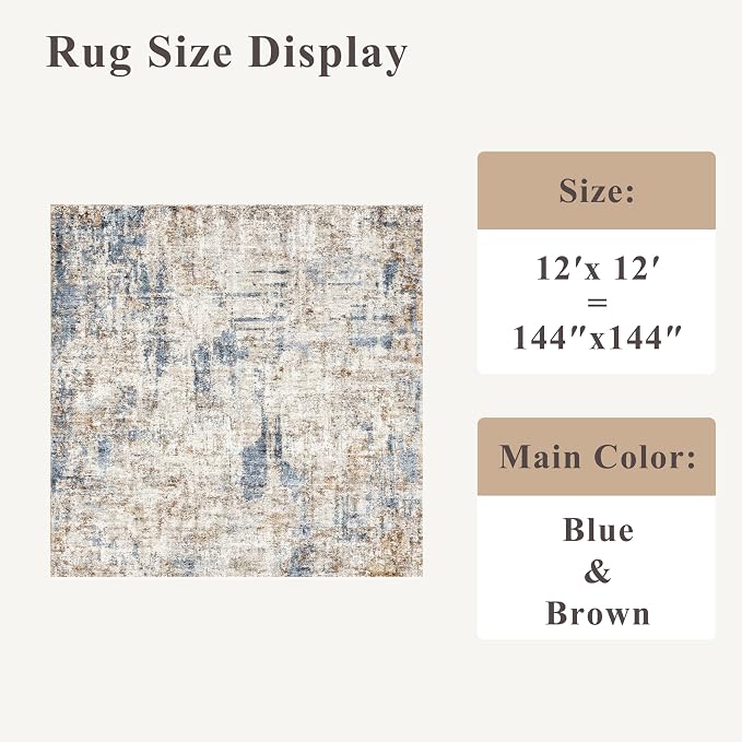 12x12ft Square Living Room Rug – Non-Slip Washable Extra Large Floor Carpet - Image 2