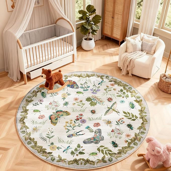 Washable Round Rugs for Bedroom 4ft: Living Room Rug Stain Resistant Non Slip - Image 6