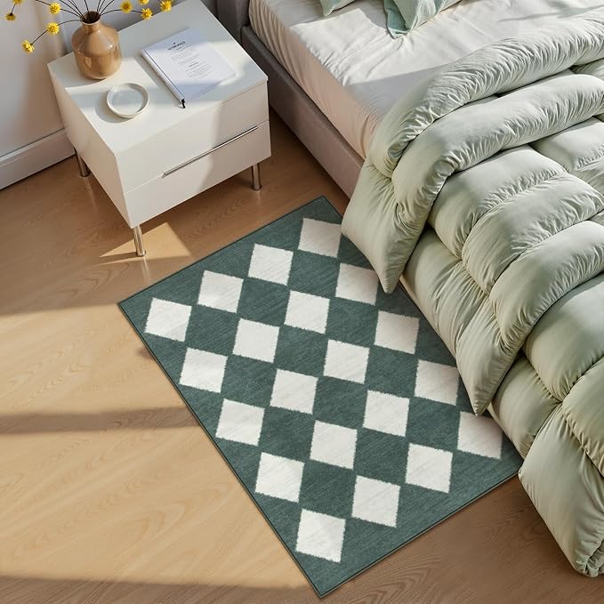 Lahome Zelie Checkered Washable 2x3 Green Kitchen Rugs Non Slip, Small Printed - Image 3
