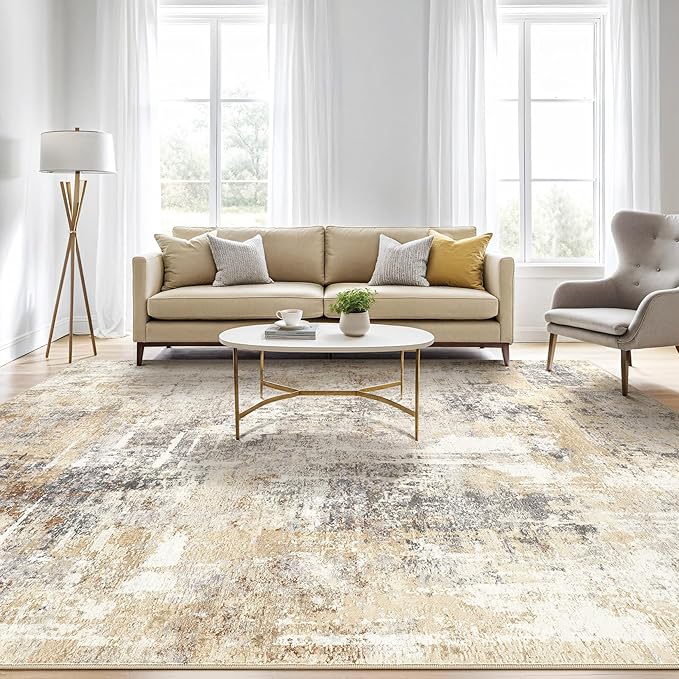 6x9 Area Rugs Living Room: Large Washable Abstract Modern Soft Rug Stain - Image 5