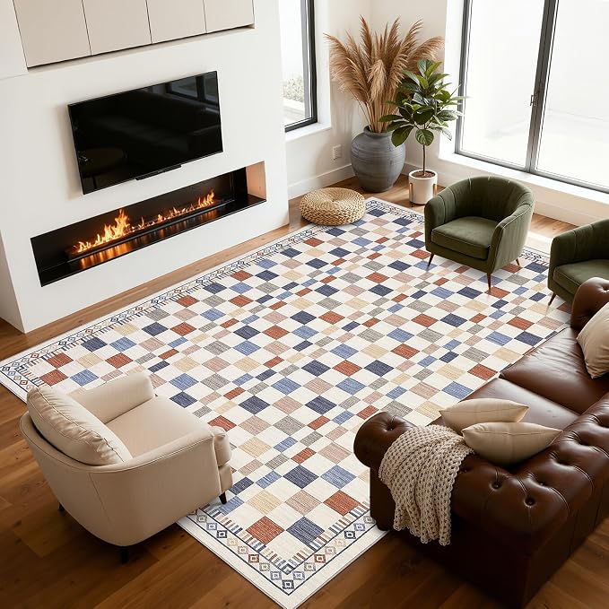 GarveeHome 10x13 Area Rug for Large Living Room Modern Colorful Checkered Throw - Image 9