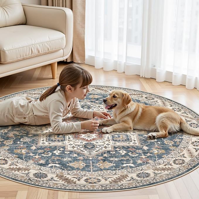 5ft Round Vintage Living Room Area Rug - Image 7
