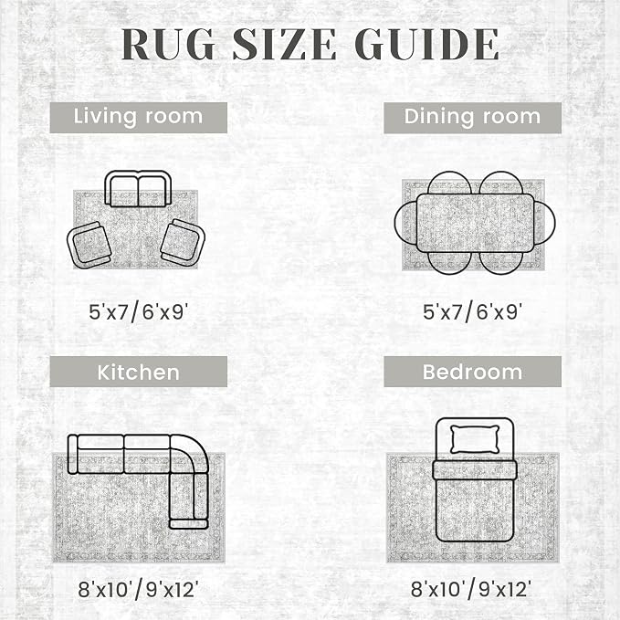 8x10 Area Rugs for Living Room: Washable Large Vintage Floral Rug Low Pile - Image 7