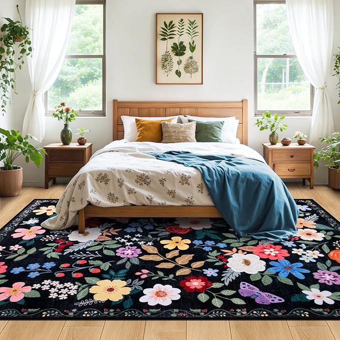Area Rug Living Room Rugs: Floral 4x6 Washable Rug Vintage Soft Boho Non-Slip - Image 3