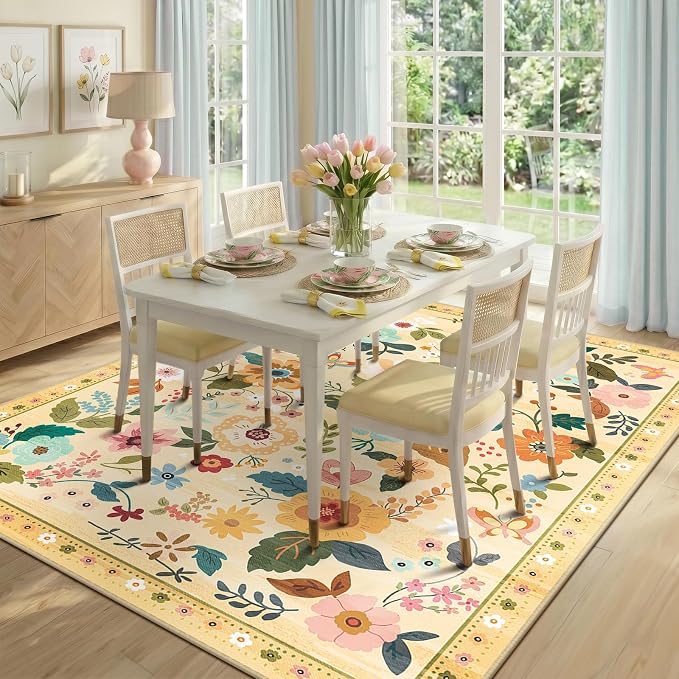 RELEANY Floral 5x7 Area Rugs Washable Print Boho Cute Carpet Non Slip Flower - Image 6