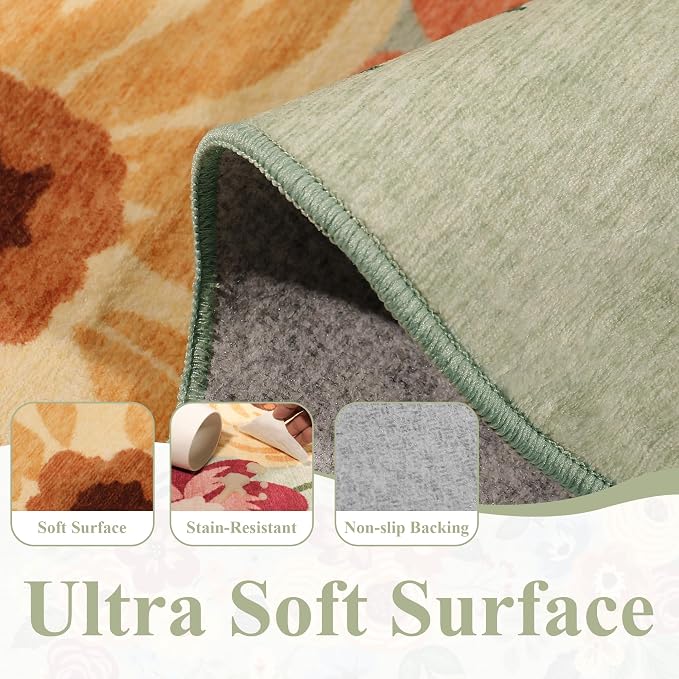 DUKINO 3x8 Washable Runner Rug, Soft Indoor Floral Non Slip Long Runner Rug - Image 6