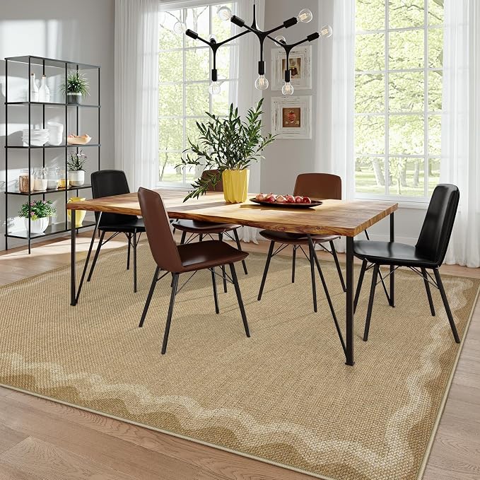 LIVEBOX Scalloped Washable 8x10 Rug, Easy Jute Tan Rug - Image 3