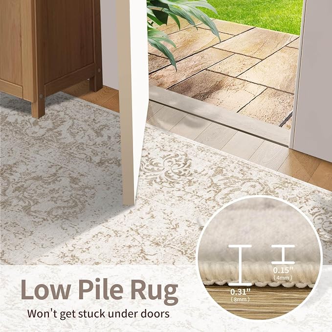 Rugxara 5X7 Washable Area Rug for Living Room, Vintage Neutral Large Boho Rugs - Image 7