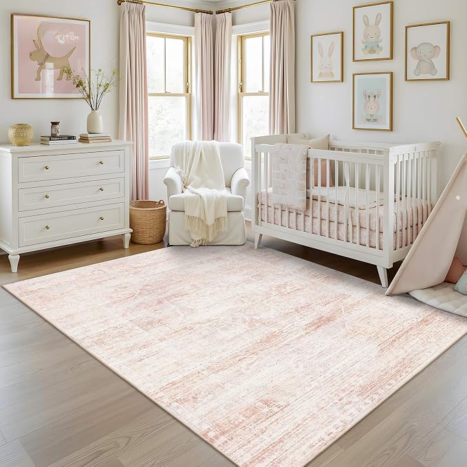Latte&Fog 5x7 Washable Pink Rug by LatteFog