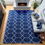 ONASAR Area Rugs for Bedroom Living Room, 4x6 Fluffy Navy Blue and White Throw - Image 5