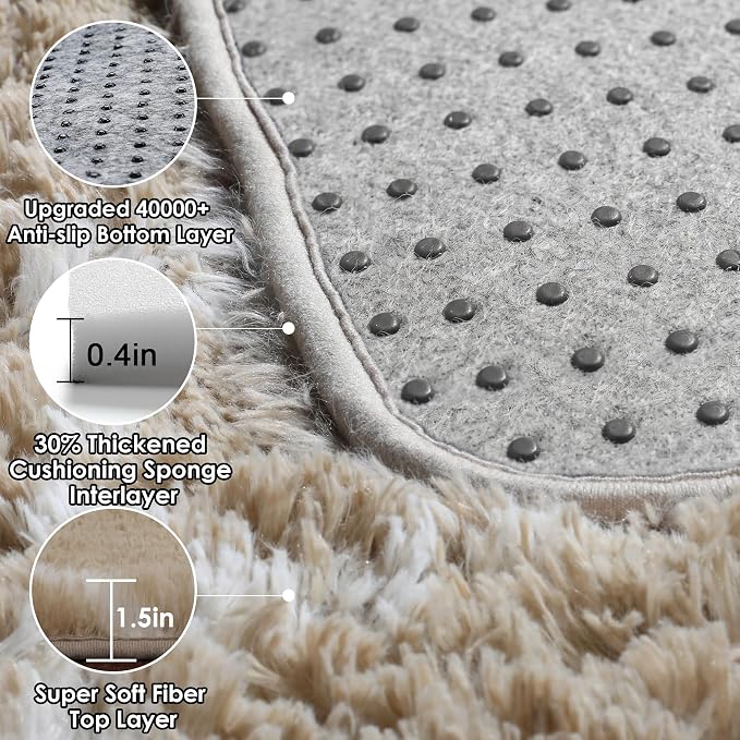 ONASAR Large Area Rugs for Living Room, Fluffy 7x10 Beige and White Thick Floor - Image 4
