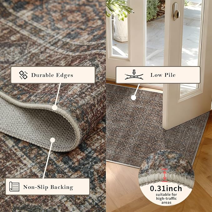 Latte&Fog 8x10 Area Rugs for Living Room, Large Vintage Taupe Brown Washable Rug - Image 6