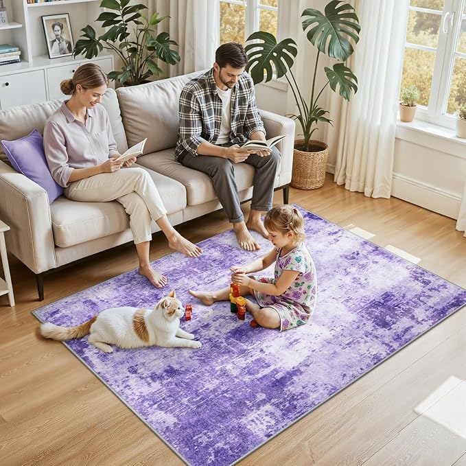 RELEANY Washable Area Rugs 4'x6' Non-Slip Modern Abstract Soft - Image 2