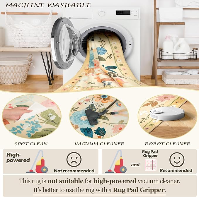 RELEANY Floral 5x7 Area Rugs Washable Print Boho Cute Carpet Non Slip Flower - Image 5