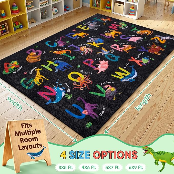 4x6 ABC Classroom Rug for Kids Playroom, Alphabet Rug - Image 2