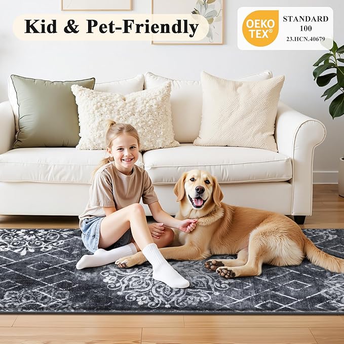 HEBE Washable Hallway Runner Rug 2'x 5' Non Slip Kitchen Rugs Runner, Low Pile - Image 6
