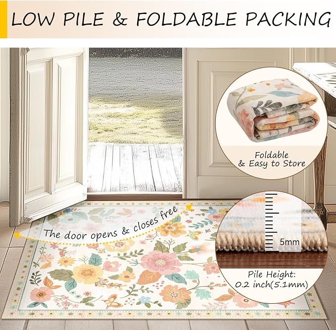 RELEANY Floral 2x8 Area Rugs Washable Print Boho Cute Carpet Non Slip Flower - Image 5