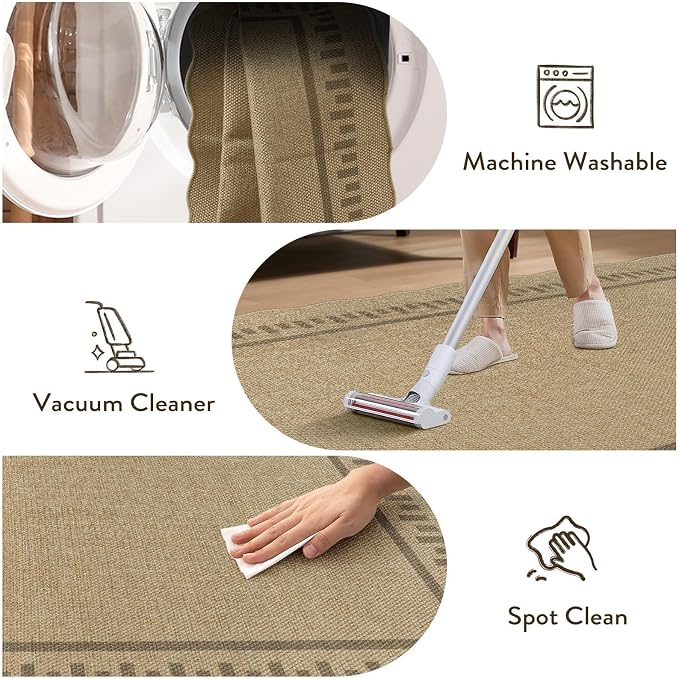 LIVEBOX Scalloped Washable 2x8 Runner Rug, Easy Jute Outdoor Rug Kitchen Tan - Image 6