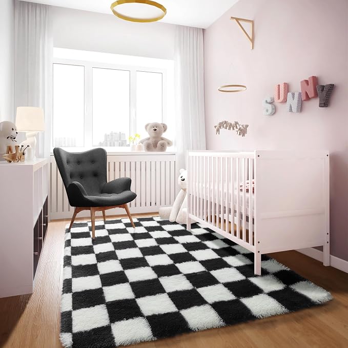 KICMOR Area Rugs for Bedroom Living Room, 4x6 Black and White Fluffy Soft - Image 5