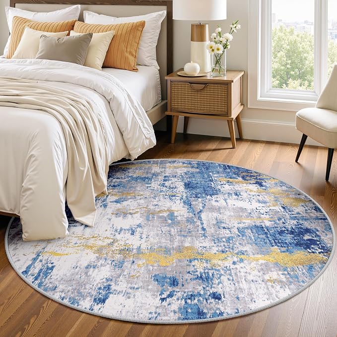 RELEANY Washable Area Rugs 4ft Non-Slip Modern Abstract Soft by RELEANY