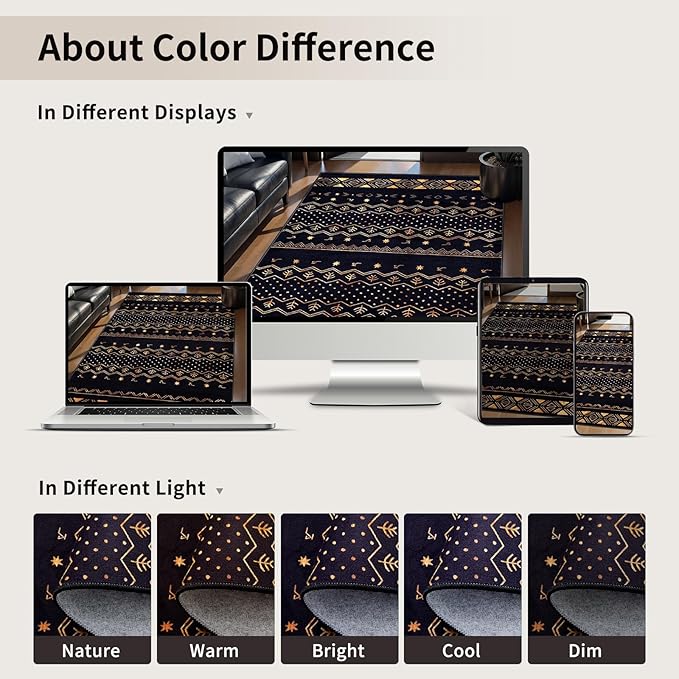 SERISSA 9x12 Area Rugs for Living Room, Washable Non-Slip Black and Gold Boho - Image 3