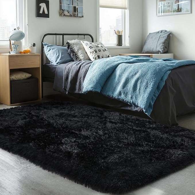 KCHOWUA Black Fluffy Rug 4x6 - Image 8