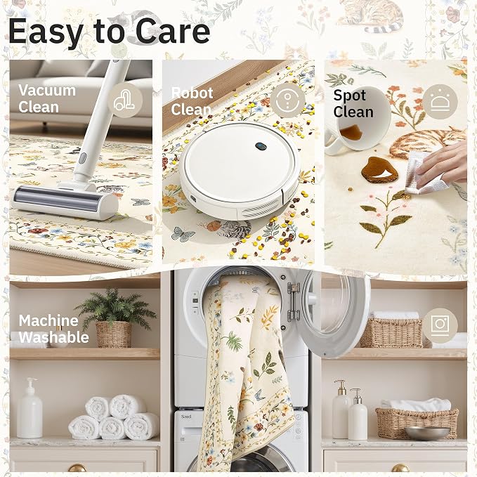 Soalmost Cat 5x7 Area Rugs for Living Room, Machine Washable Animal Floral - Image 7