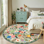 Round Area Rug for Living Room: 8 ft Floral Washable Circle Rug Soft Boho - Image 2