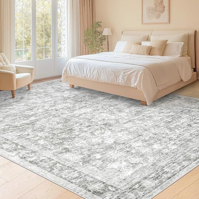 8x10 Area Rugs for Living Room: Washable Large Vintage Floral Rug Low Pile - Image 4