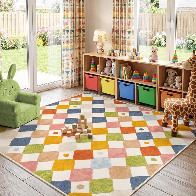 jinchan Macy Area Rug for Kids Room 6'x6' Square Rug Modern Colorful Nursery by JINCHAN