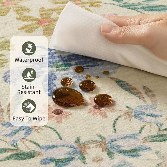 Rugxara Floral Rug for Entryway, 3x5 Washable Area Rug, Non Slip Low Pile - Image 8