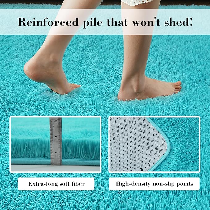 Teal Blue Rug Fluffy Rugs, 4x6 Teal Area Rugs - Image 4