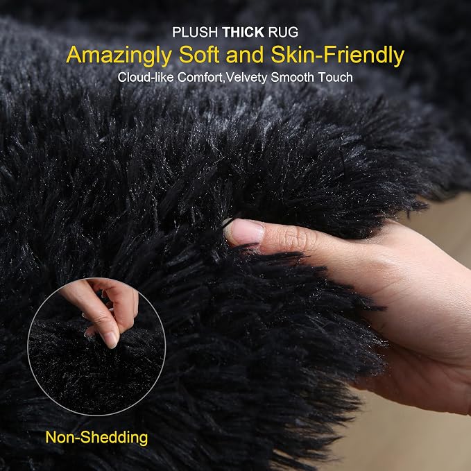 KCHOWUA Black Fluffy Rug 4x6 - Image 3
