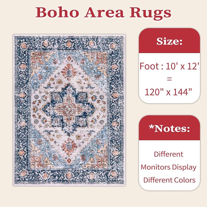 SERISSA 10x12 Area Rugs for Living Room, Large Washable Non-Slip Boho Rug - Image 6